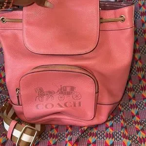 Peach Coach Leather Backpack NWT Coach Court Backpack In Maxi Signature Canvas CCK72  main image 4